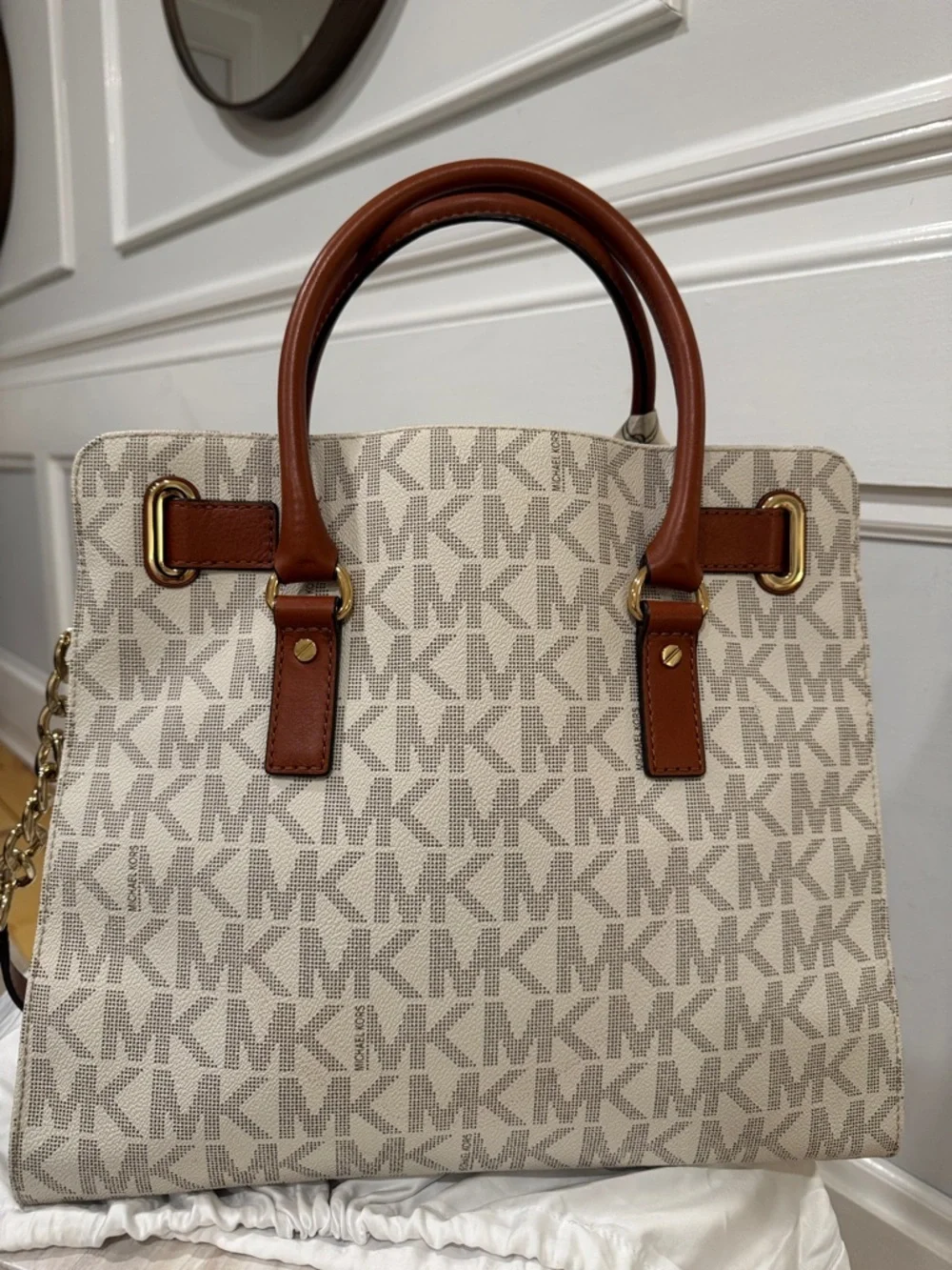 Michael Kors Hamilton Brown and white Large Signature Tote Bag - Picture 7 of 17